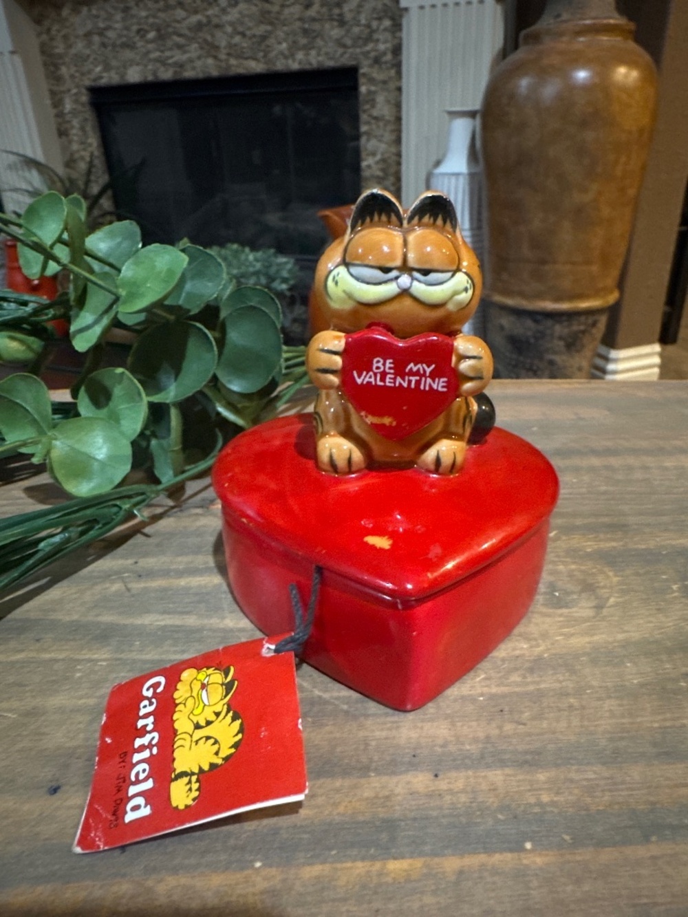 Vintage Garfield Valentines Ceramic Trinket Box Enesco
